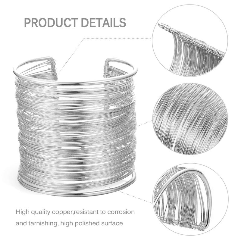 RIOSO 4 Pcs Cuff Bangle Bracelet for Women Open Wide Wire Bracelets Wrist Cuff Wrap Bracelet - Image 2
